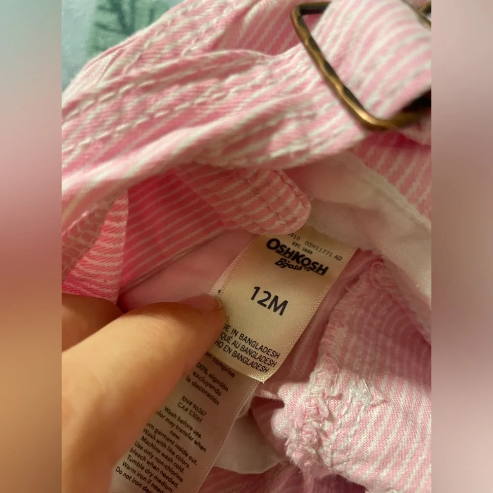 EUC Vintage Oshkosh B’Gosh Pink Seersucker Heart Overalls